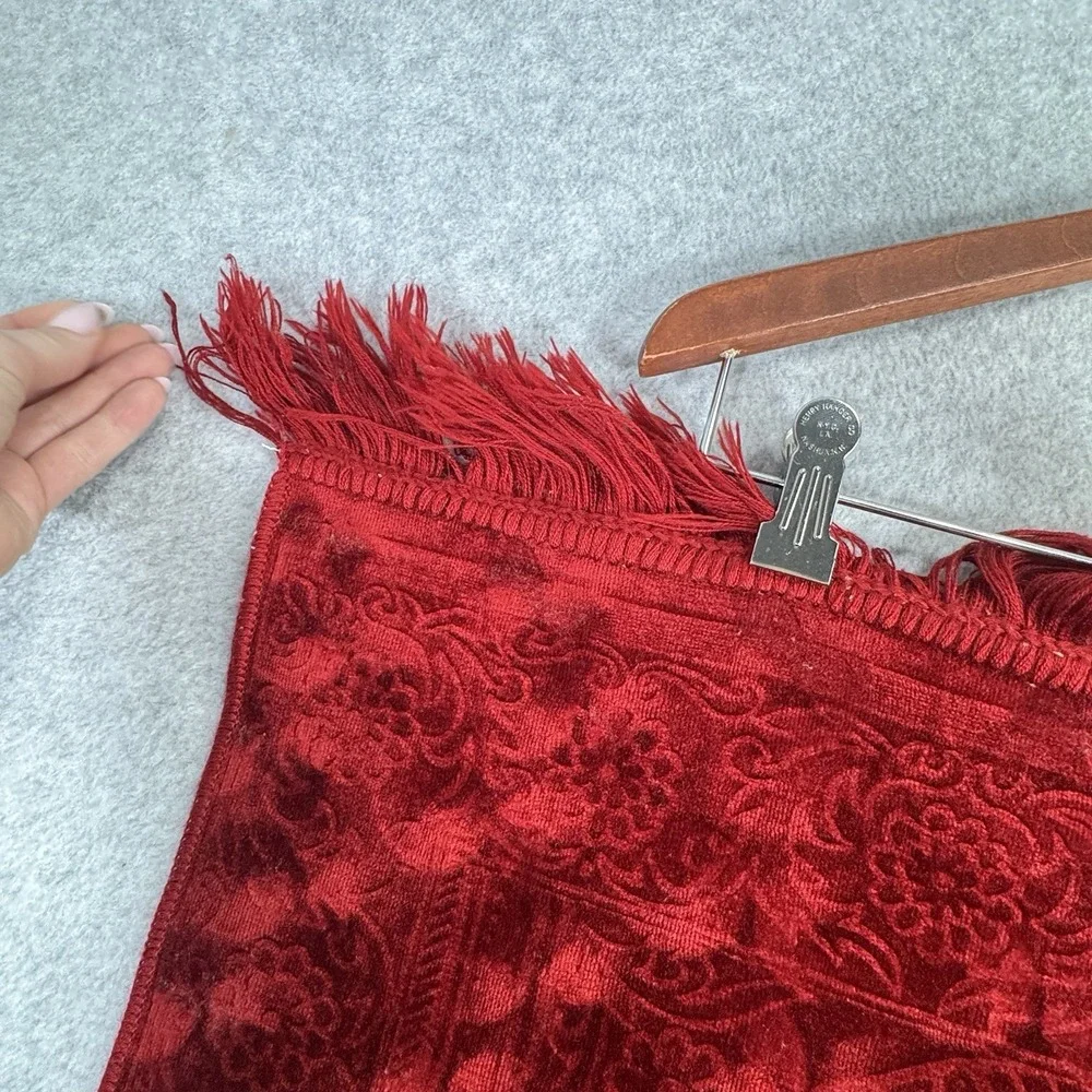 Turkish Islamic Prayer Rug Red Velvet Mosque Motif Fringe‎ Wall Art
